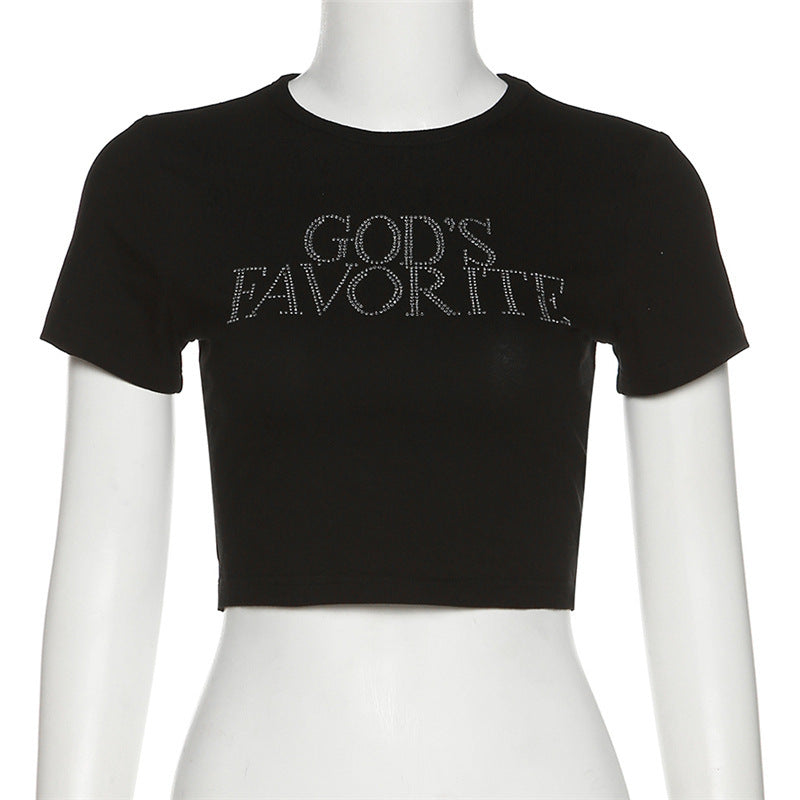 Dame Crop-T-Shirt med glinsende skrift Stilla