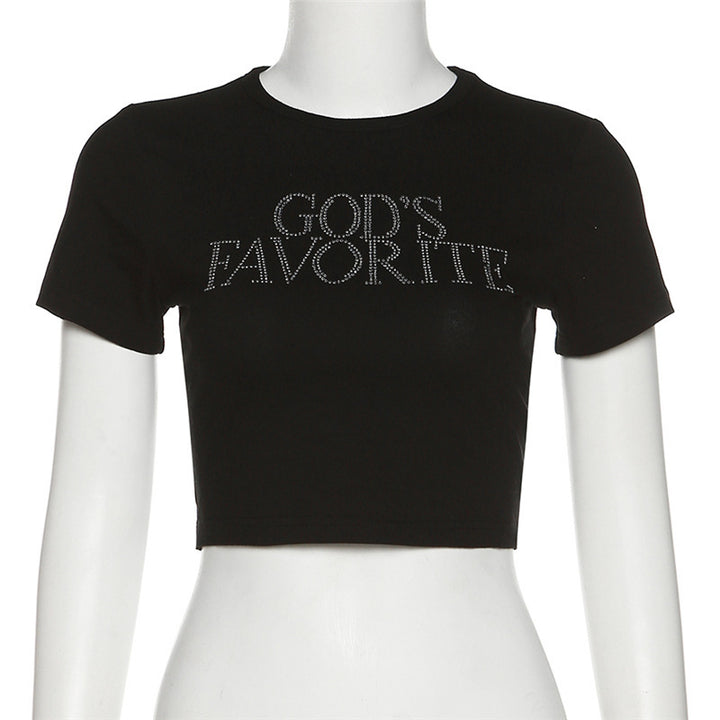 Dame Crop-T-Shirt med glinsende skrift Stilla