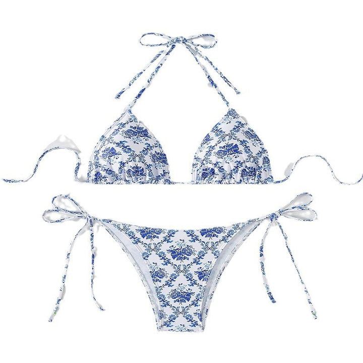 Dame triangel-bikini med spændende bindebånd og blomsteragtige accenter Skovae