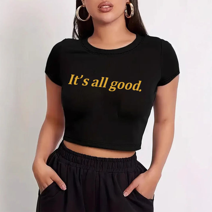 Damer Crop-T-Shirt med legende kirsebærmotiv og elegant sløjfeprint Skovae