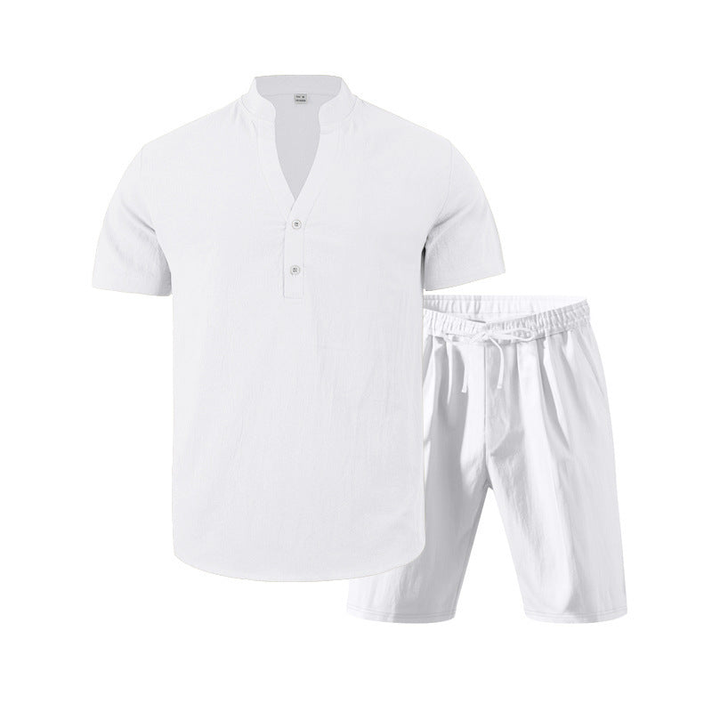 Herrer afslappet top med kort knaplukning og behagelige shorts Stilla
