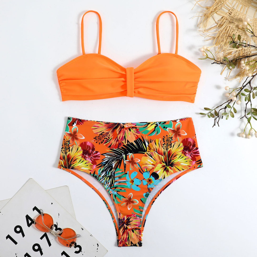 Dame højtaljede blomster mønster bikini sæt Stilla1750243172