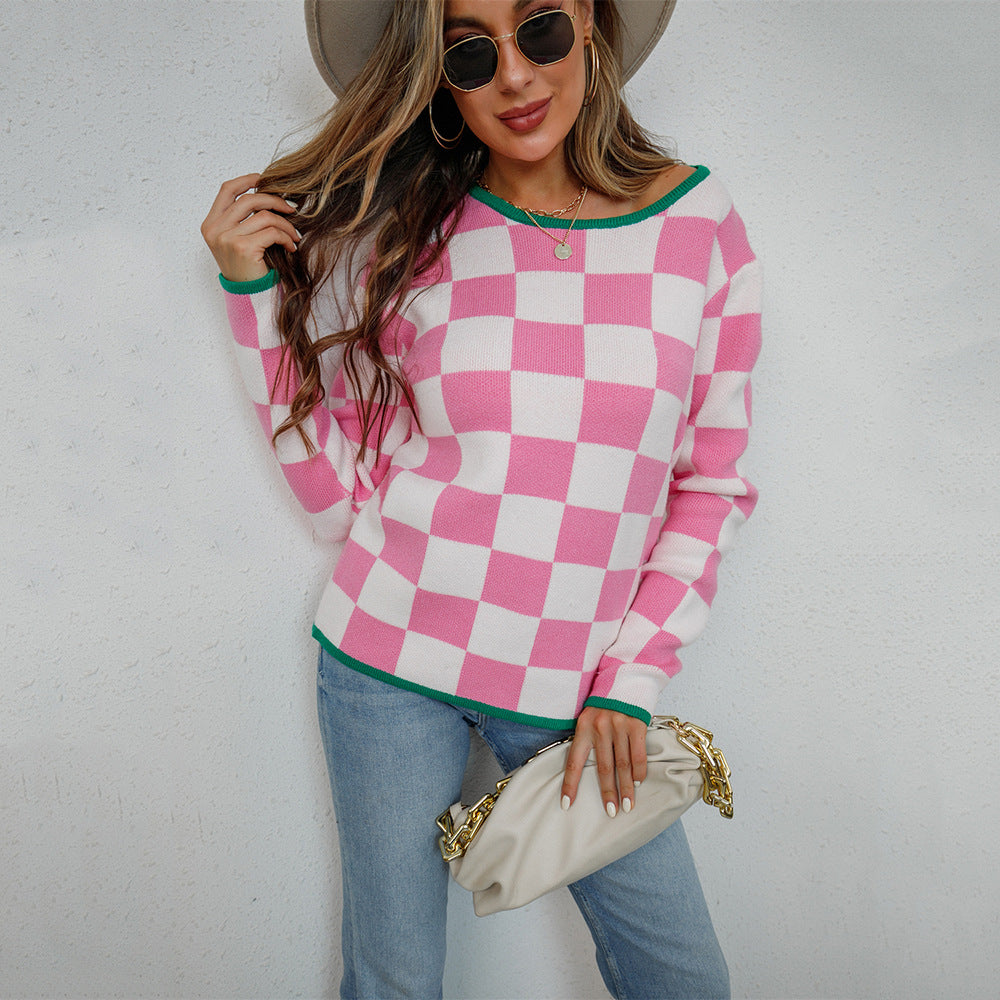 Kvinders casual sweater med ternet mønster Stilla