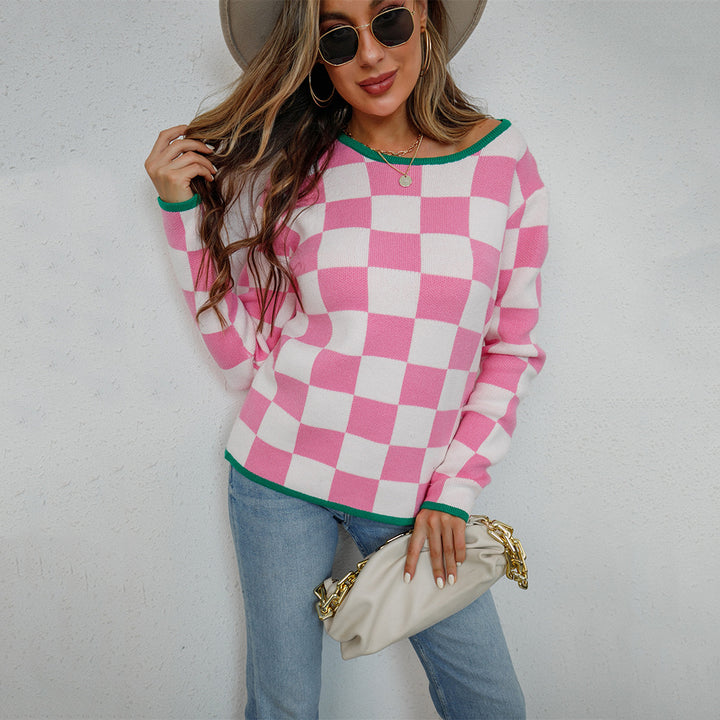 Kvinders casual sweater med ternet mønster Stilla