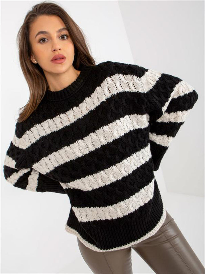 Kvinder striped strik pullover med voluminøse ærmer og unikt mønster Stilla