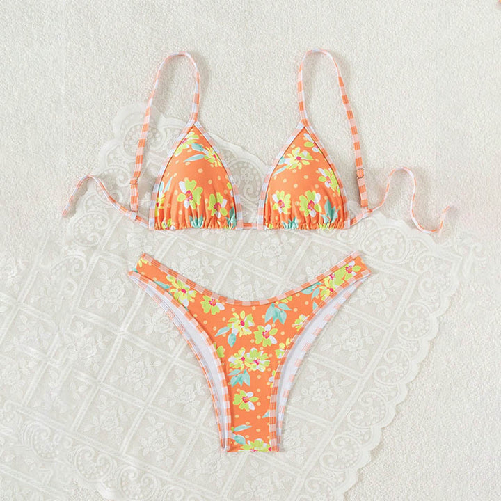 Dame triangels bikini med blomster mønster og justerbare stropper Skovae