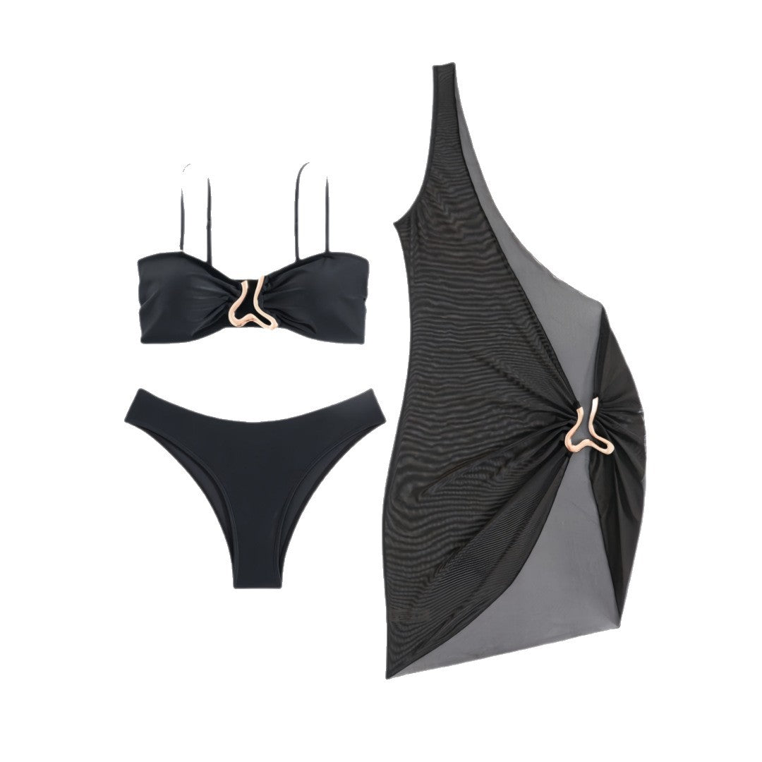 Dame Bikini-sæt med moderne indpakningsskørt og elastisk overdel Skovae