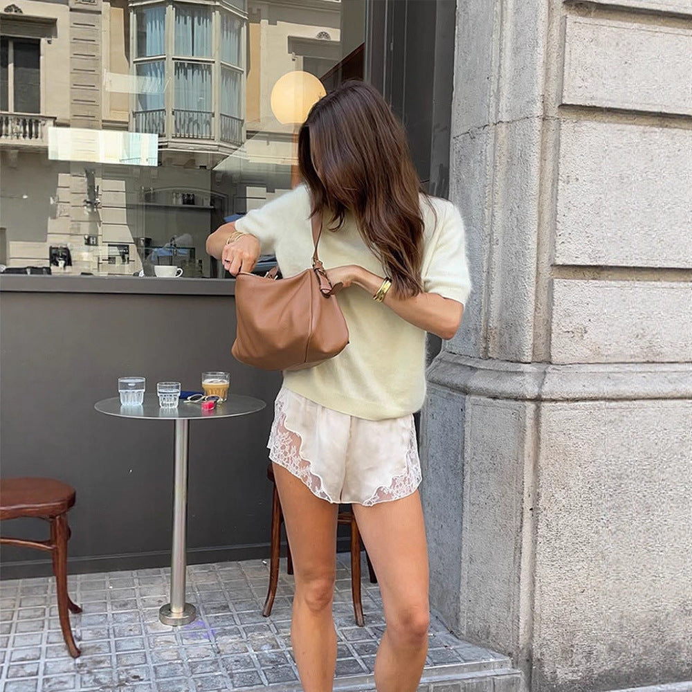 Dame satin shorts med blomster spids detaljer Stilla