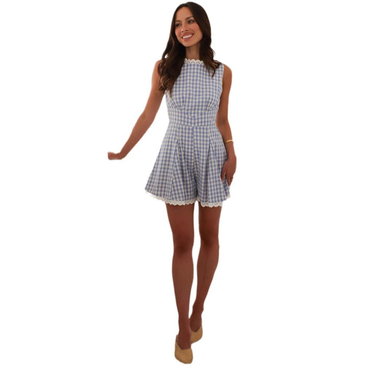 Dame Playsuit med elegant krave og flæse detaljer Stilla