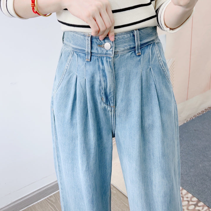 Dame brede højtaljede jeans med elegante folder og moderigtigt design Stilla