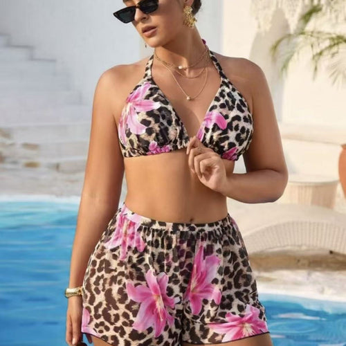 Dame bikini sæt med moderigtigt dyremønster og højtskårne shorts Skovae