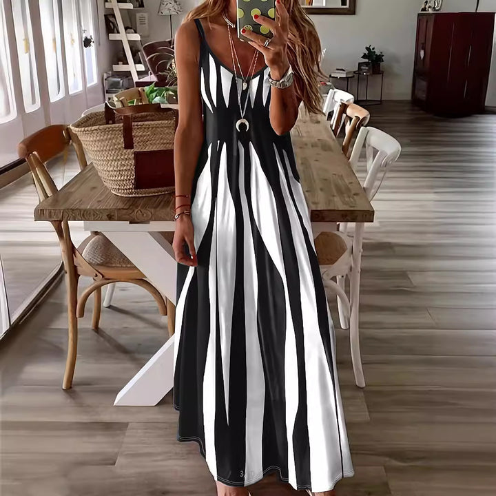 Dame Maxikjole med elegante striber Stilla