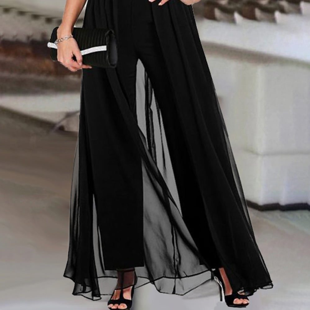 Dame Elegant Chiffon Jumpsuit med Paillet-Overdel Stilla