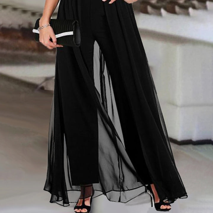Dame Elegant Chiffon Jumpsuit med Paillet-Overdel Stilla