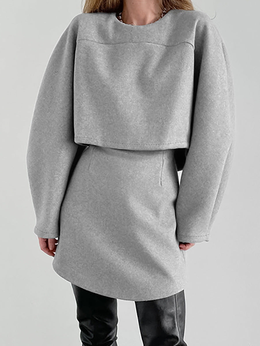 Dame moderat sæt med cropped sweater og figurformet nederdel Stilla