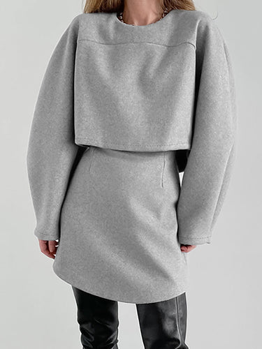 Dame moderat sæt med cropped sweater og figurformet nederdel Stilla