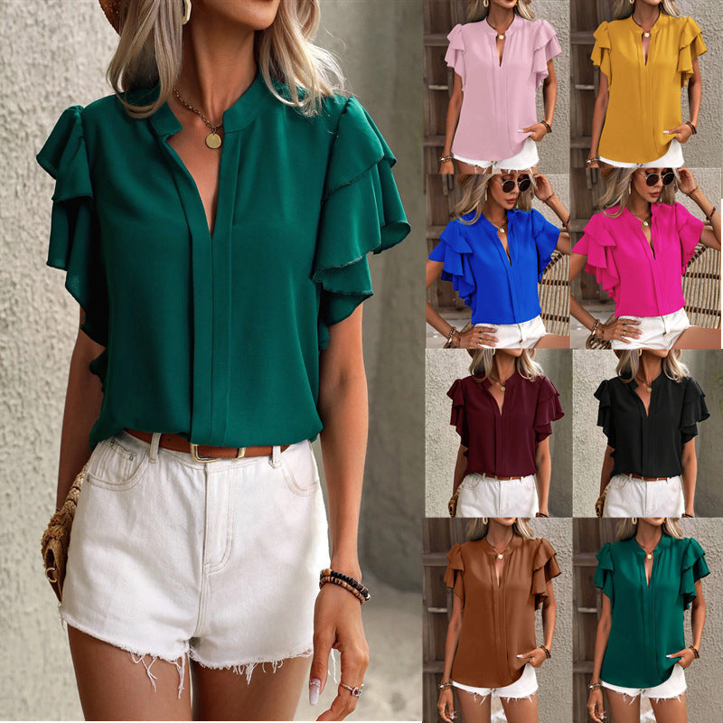 Dame elegant bluse med flæseærmer Stilla