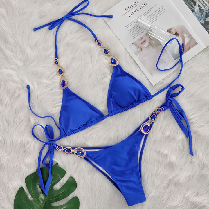 Kvinder Bejeweled Halter Neck Bikini Sæt Stilla