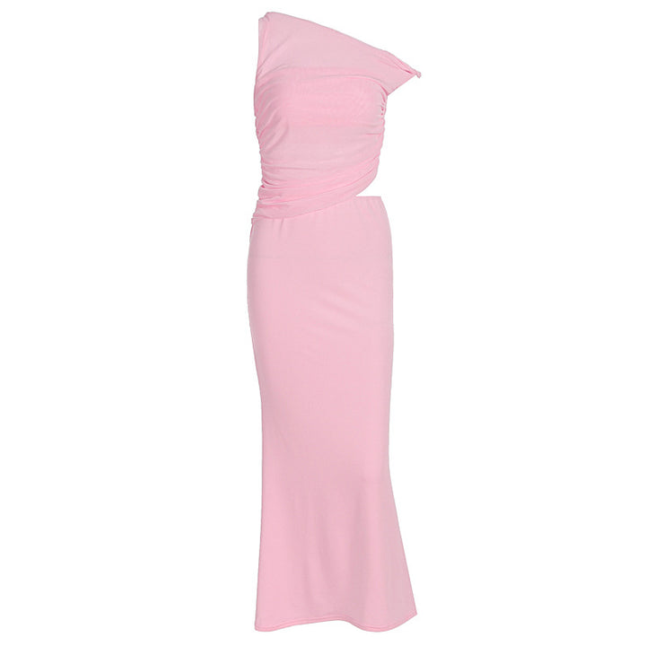 Dame Elegante Vavnedress med asymmetrisk design og rynkning Skovae