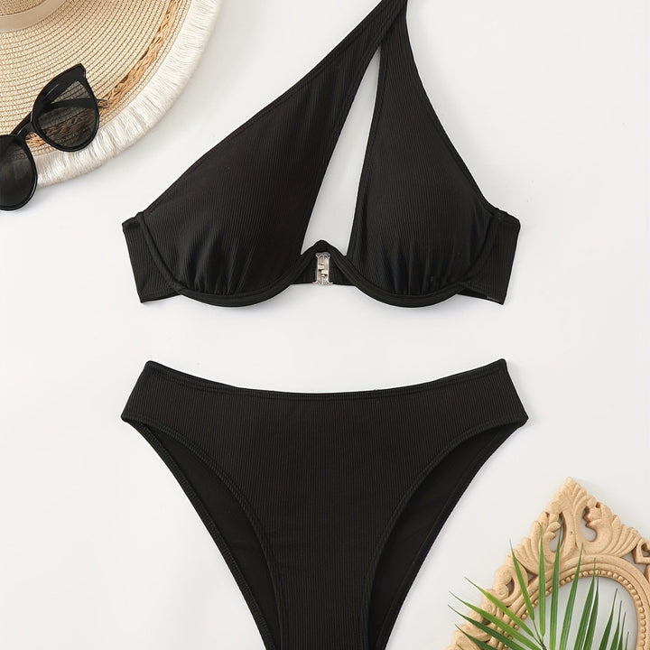 Dame Bikini-sæt med asymmetrisk stropdesign og støttende push-up top Skovae