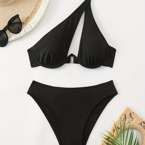 Dame Bikini-sæt med asymmetrisk stropdesign og støttende push-up top Skovae