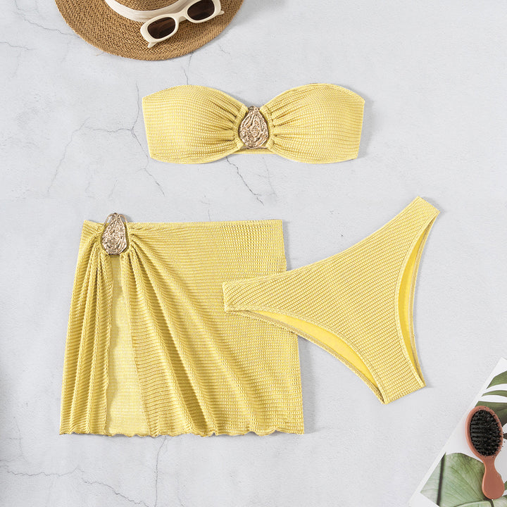 Dame bandeau bikini sæt med flot foldedetalje Skovae