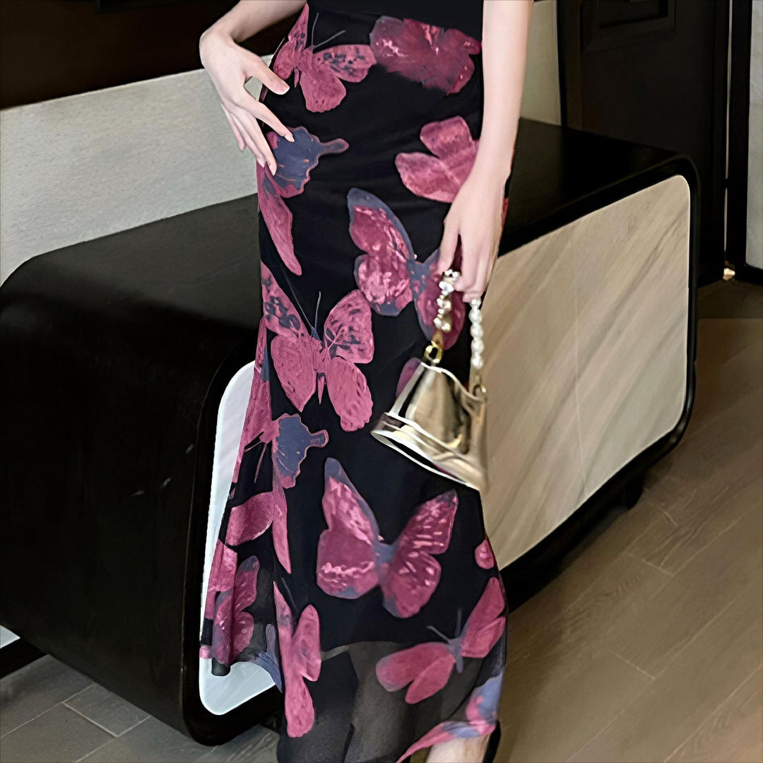 Dame Svirrende Sommerfugleprint Maxi Nederdel Stilla