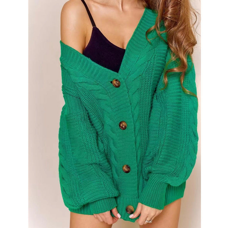 Kvinders chunky strikket cardigan med store knapper og voluminøse ærmer Stilla
