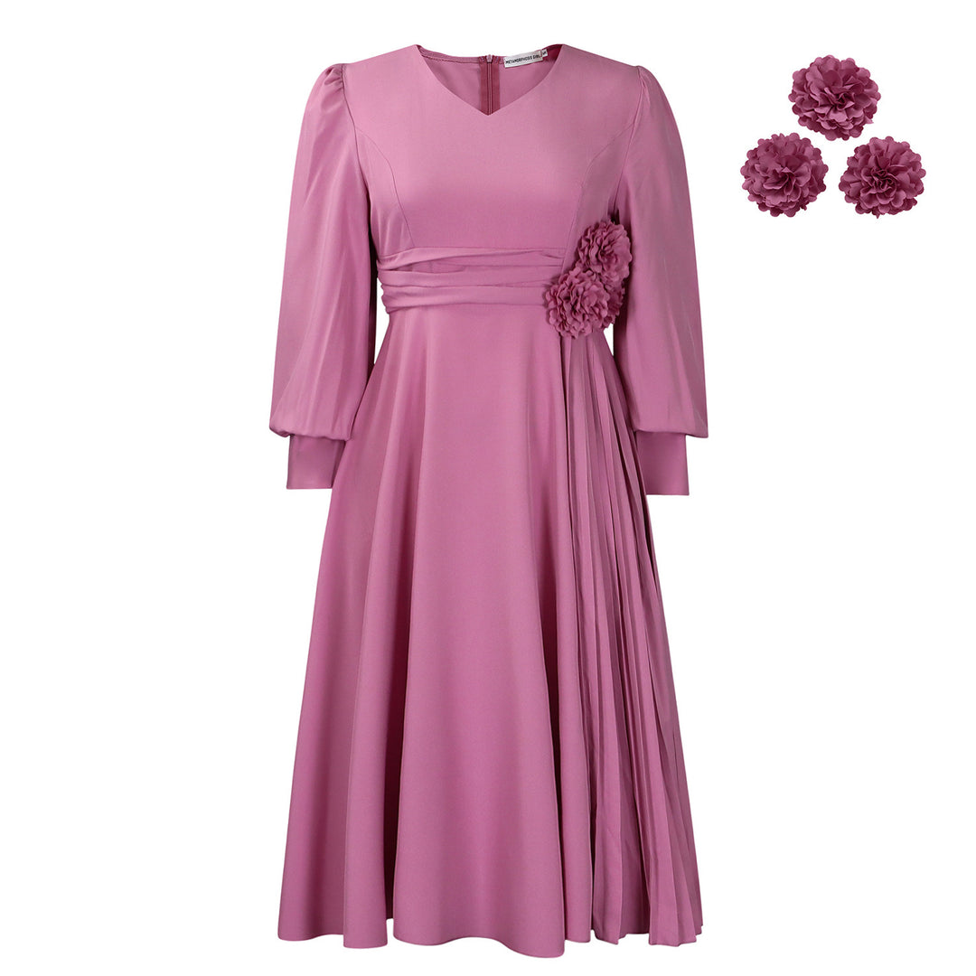Dame elegant Midikjole med florale applikationer og flydende snit Stilla