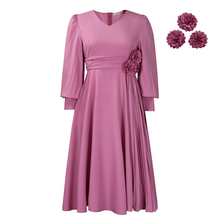 Dame elegant Midikjole med florale applikationer og flydende snit Stilla