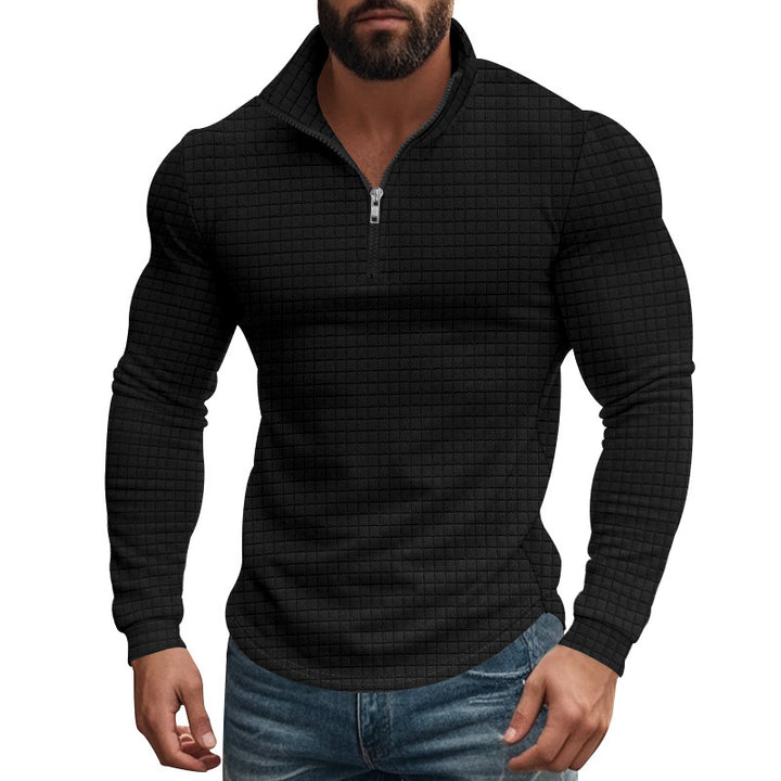 Herrer praktisk ståkrave pullover med lynlås og quiltet design Stilla