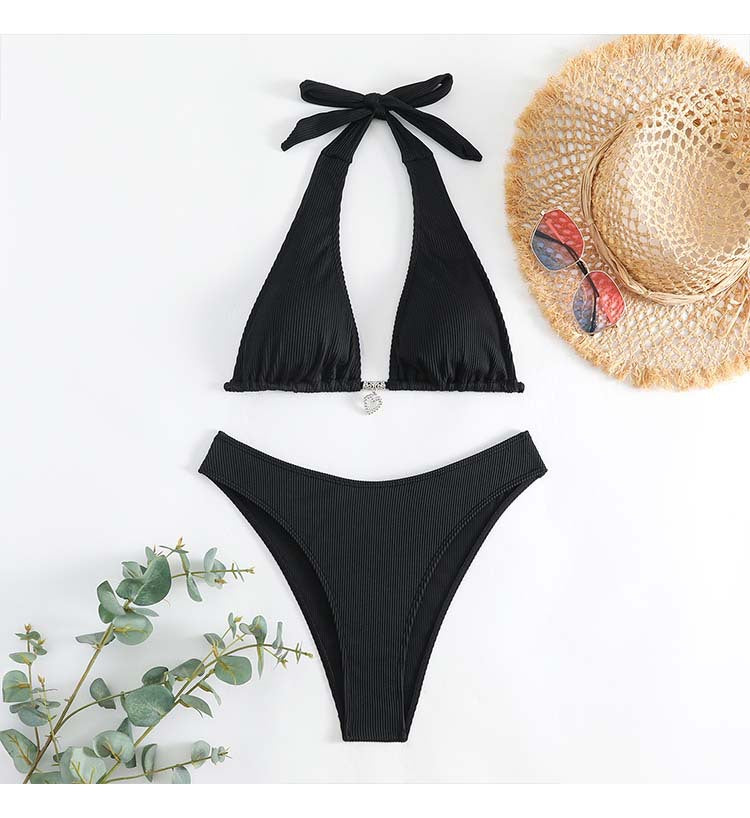Dame Rib Halterneck-Bikini-Sæt Stilla