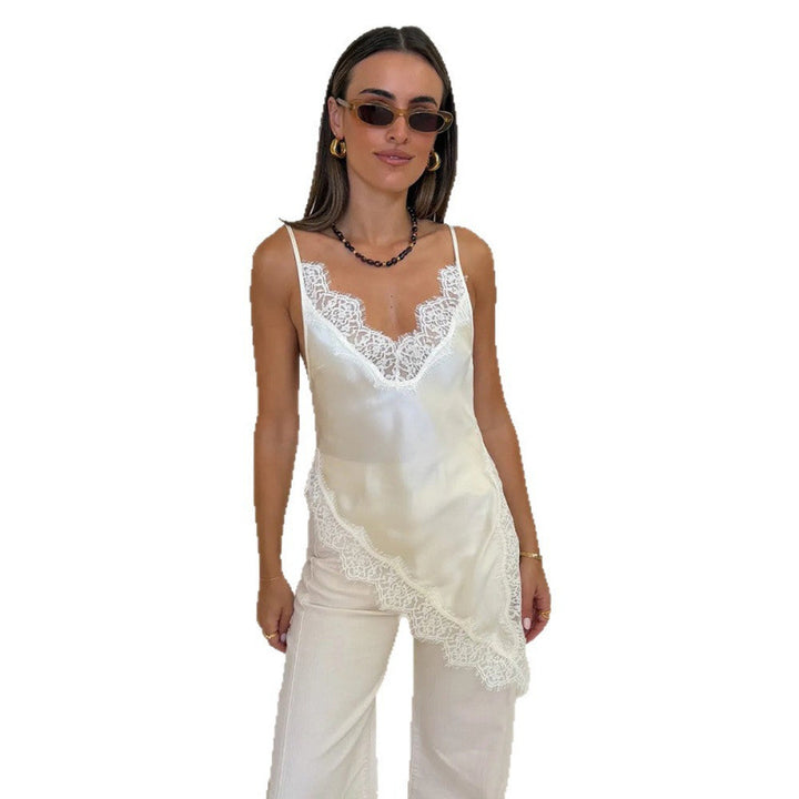 Damen Satin Top mit Spitzenverzierungen Skovae