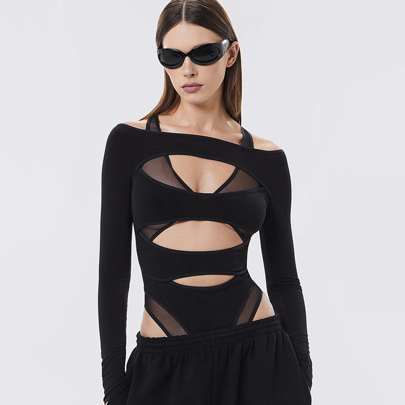 Dame bodystocking med kreativt cut-out-design og lange ærmer Stilla