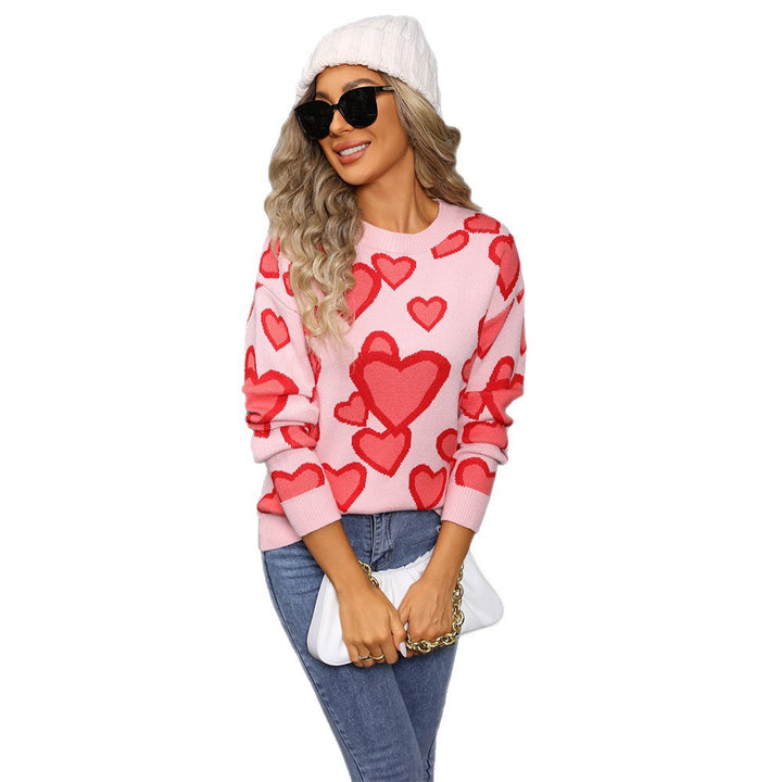 Kvinders strik sweater med hjerte design og løs pasform Stilla