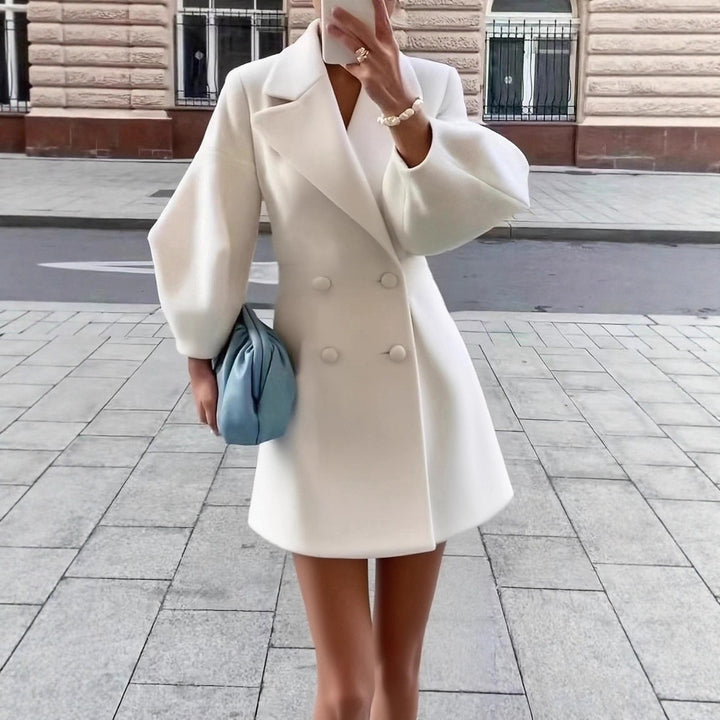 Damer elegant dobbeltradet blazer kjole med voluminøse ærmer Stilla