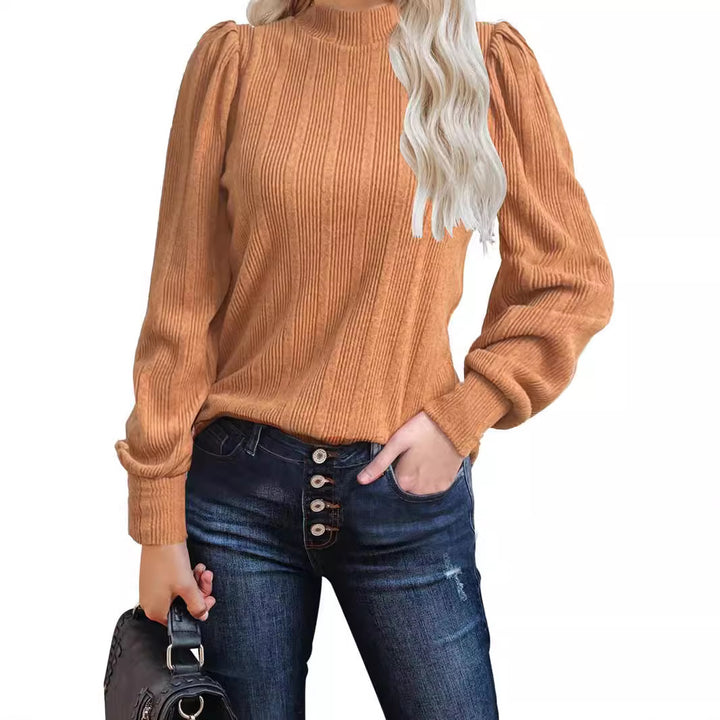 Dame trendy ribstrik-top med puffærmer Stilla