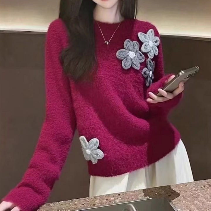 Kvinderne Cozy Sweater med Floral 3D Design Stilla