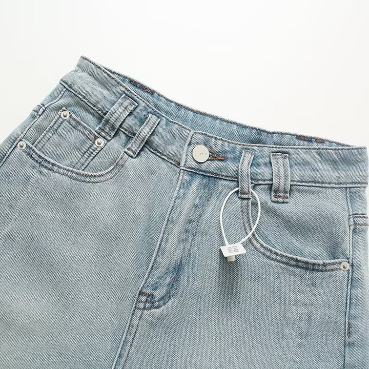 Dame løse denim-shorts med høj talje og elastisk snor Stilla