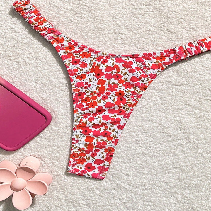 Dame triangel-bikini med blomsterdesign og justerbare stropper Skovae