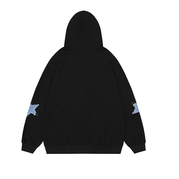 Femme Zip-Up Hætte-Sweatshirt med dekorative stjerne-applikationer Stilla