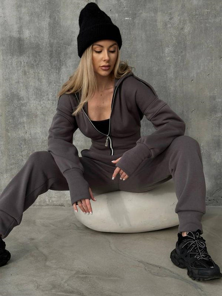 Kvinders sporty fleece overall med lynlås og høj krave Skovae
