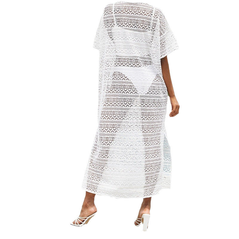 Dame Hæklet Strandkimono med elegante sidespidser og løs pasform Stilla
