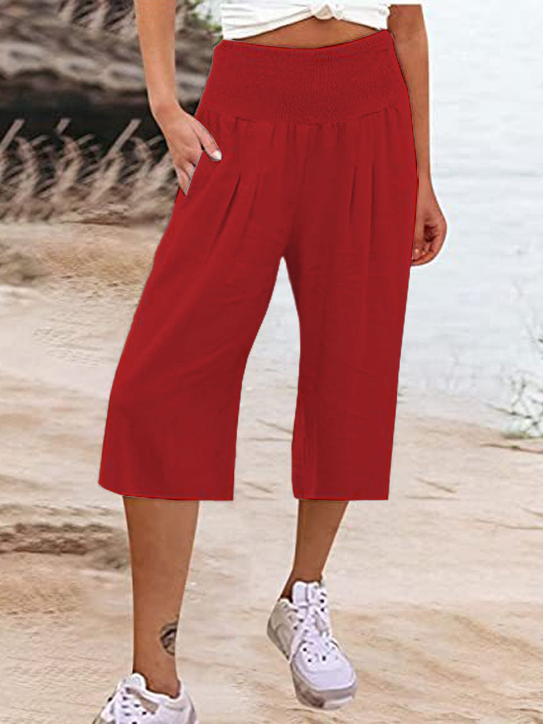 Damer Elegant løs Culotte med elastisk bælt og folder Stilla