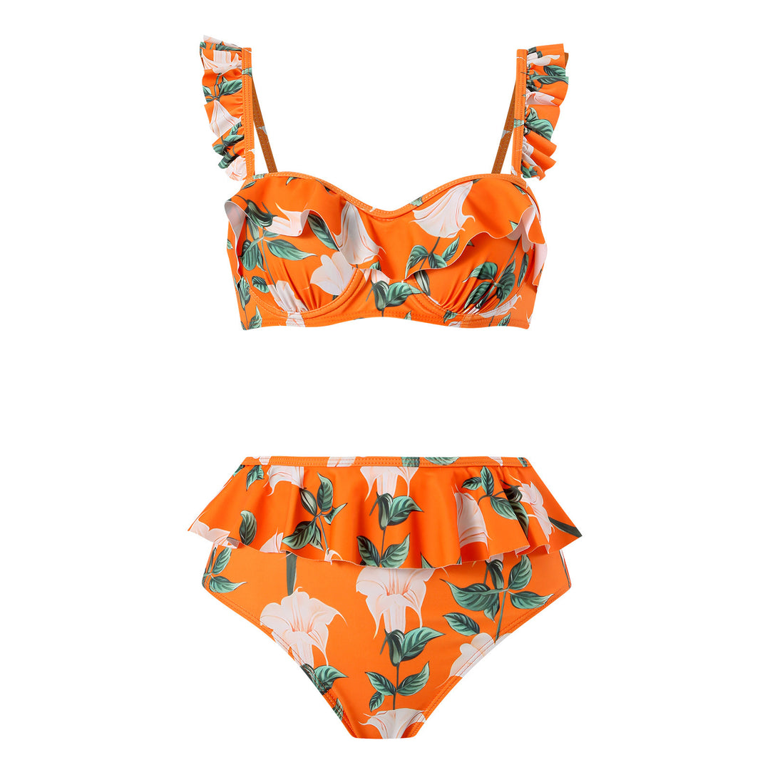 Dame Bikini Sæt med Flæser og Blomster Mønster Stilla