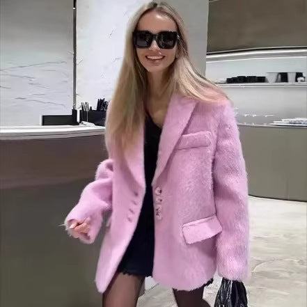 Kvinders fashionable teddy blazer med elegant knapstolpe Stilla