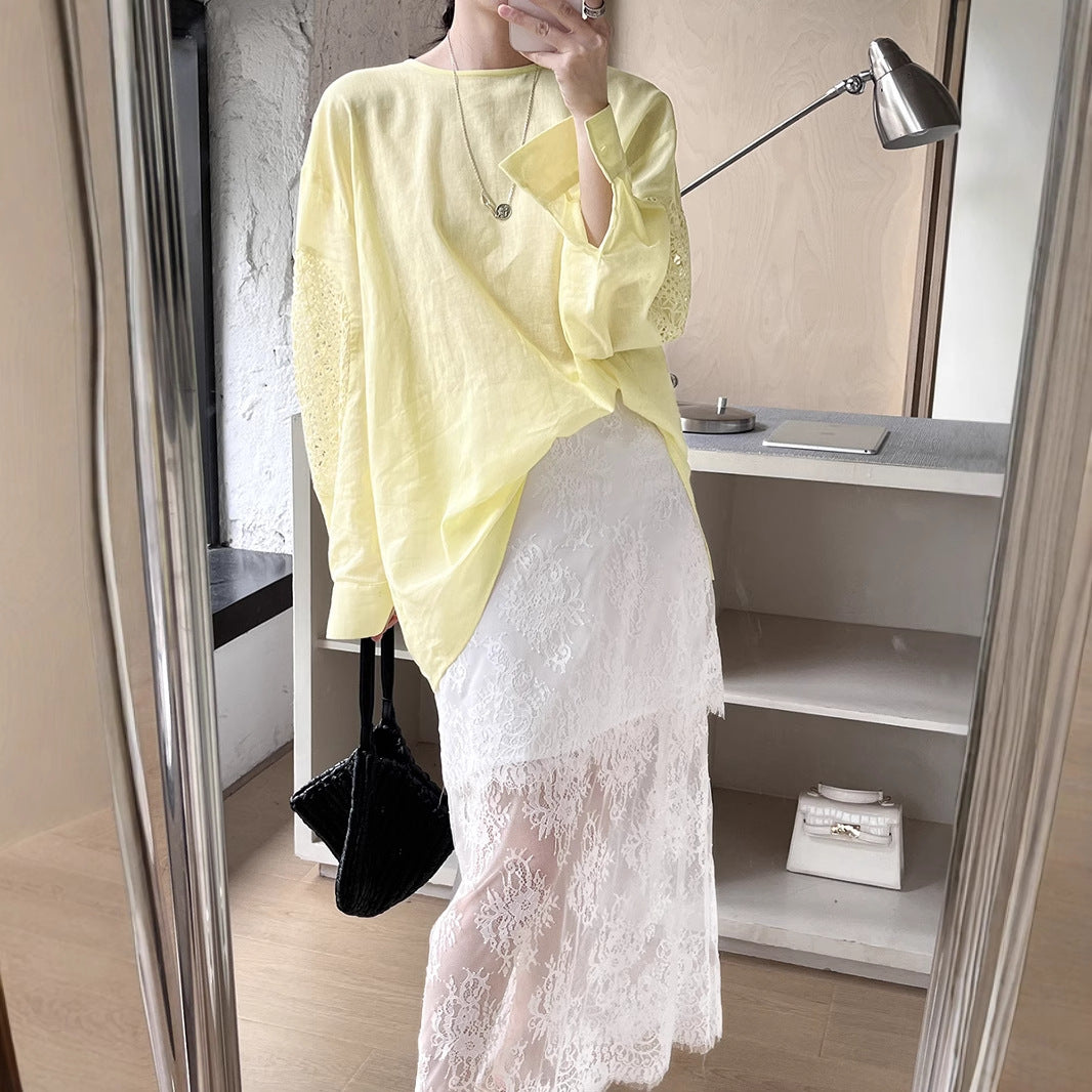 Dame elegant top med fine broderier og løse ærmer Stilla