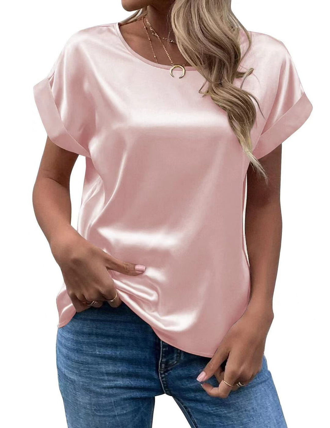Dame Satin T-shirt med elegante detaljer Skovae