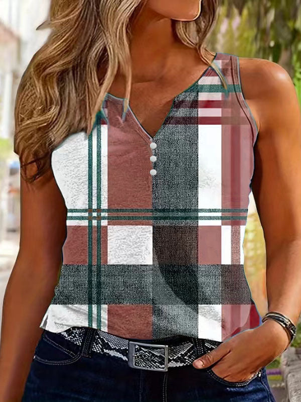 Dame Stiligternet Ruteret Button-Up Tanktop Stilla