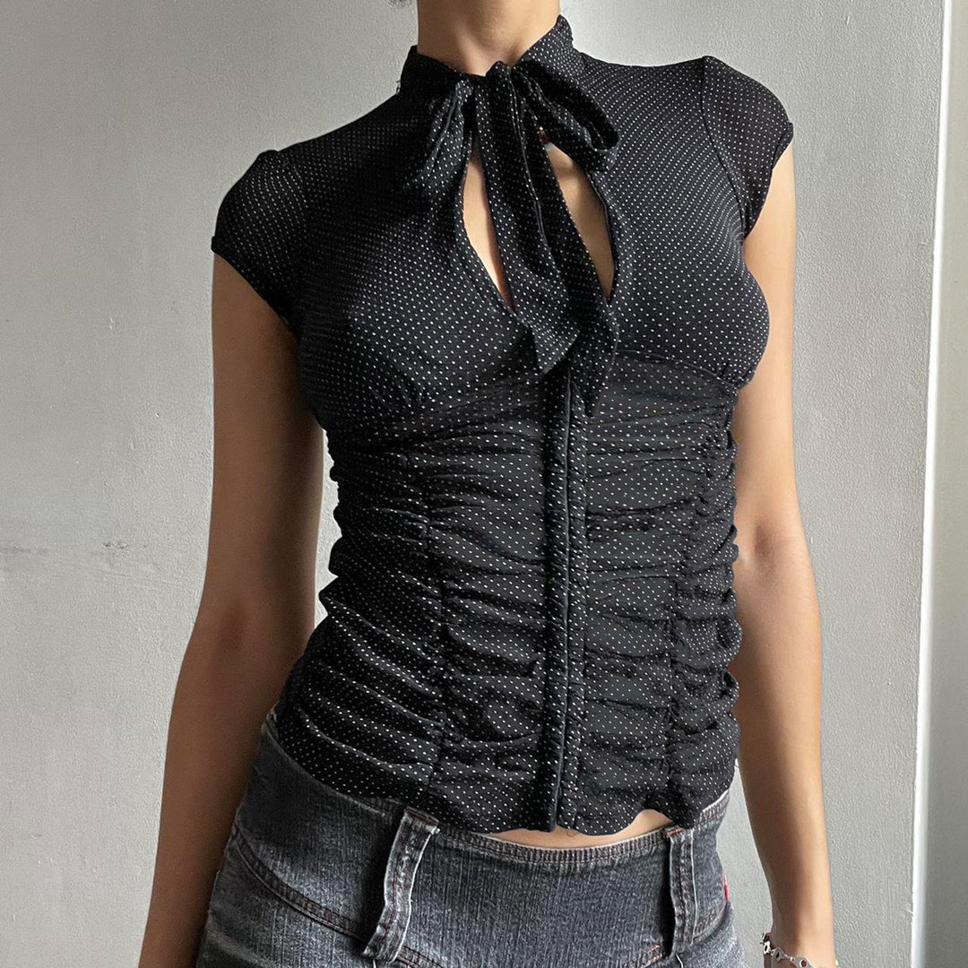 Damer Elegant Ruffle shirt med flot bånd Skovae